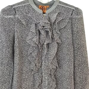 Tory Burch silk Ruffles top Semi-sheer Quarter zip Size 2 Special Occasion